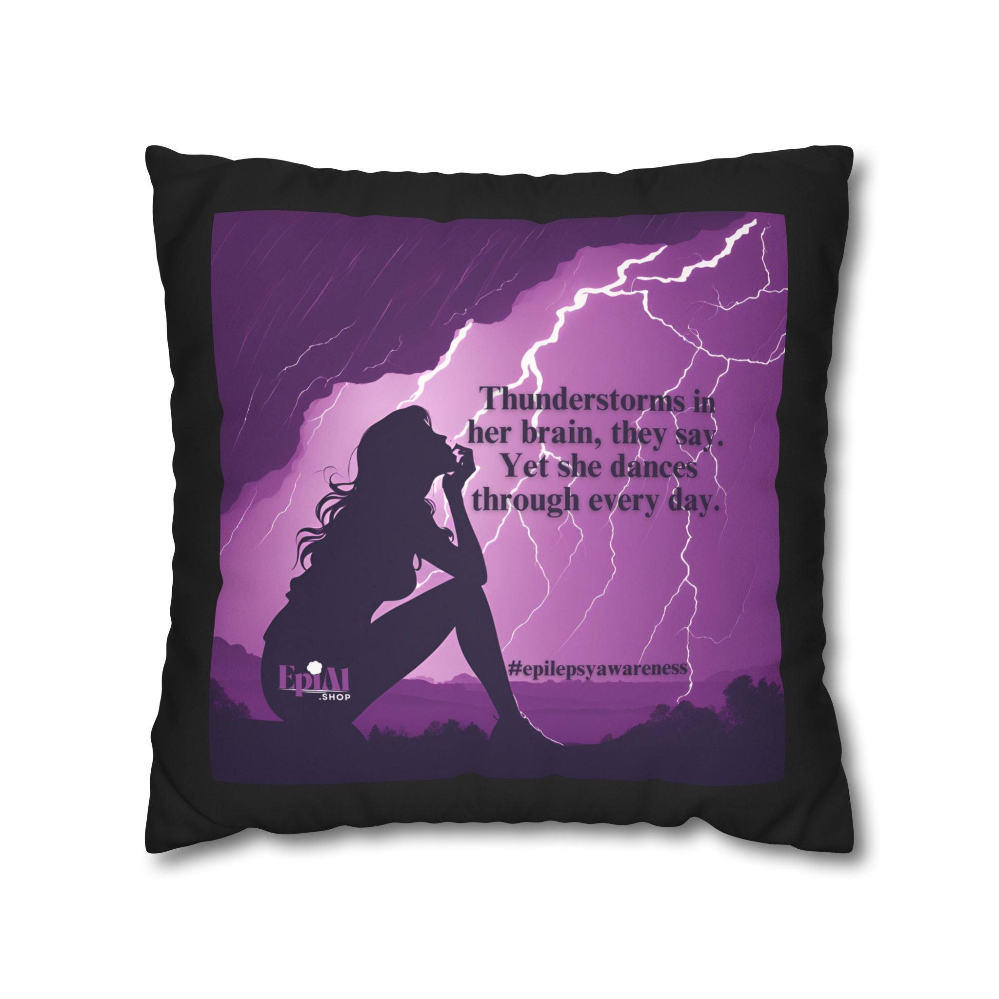 Empowerment Faux Suede Pillowcase - 'Thunderstorms in Her Brain' Design for Epilepsy Awareness - Decor, Home, Pillows - EpiAl's Shop