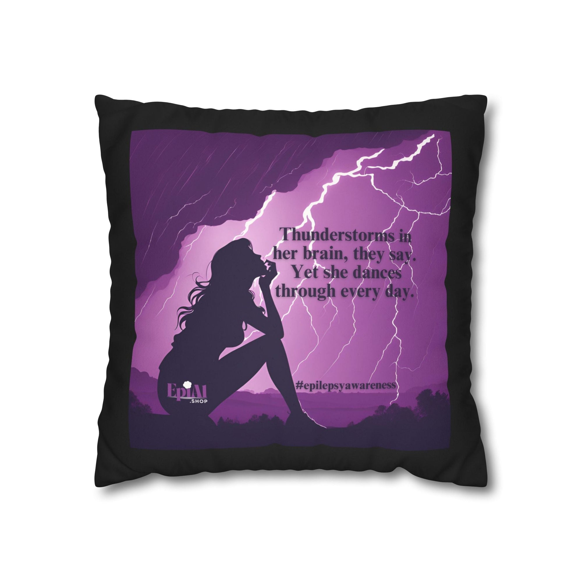 Empowerment Faux Suede Pillowcase - 'Thunderstorms in Her Brain' Design for Epilepsy Awareness - Decor, Home, Pillows - EpiAl's Shop