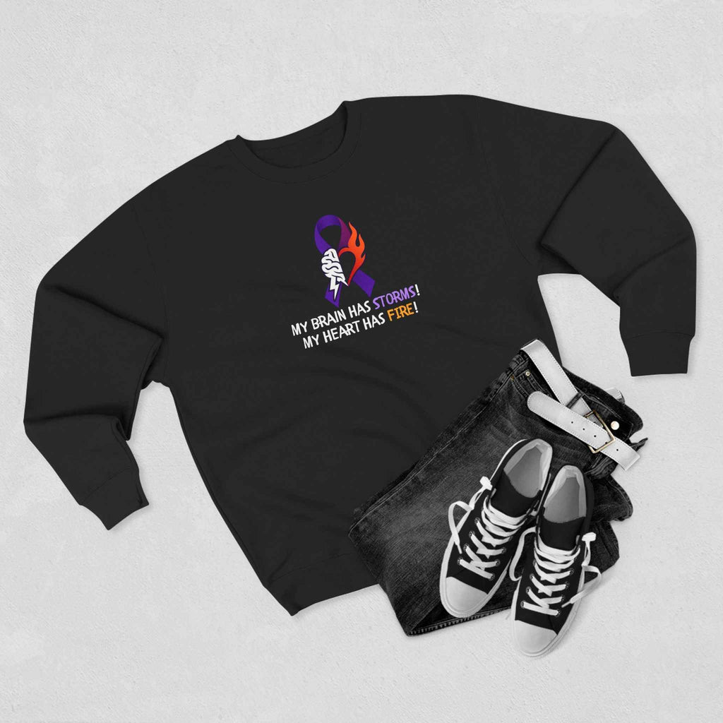 Epilepsy Awareness “Brain Storms & Heart Fire” Unisex Sweatshirt - Clothing, Unisex, Sweatshirts - EpiAl's Shop