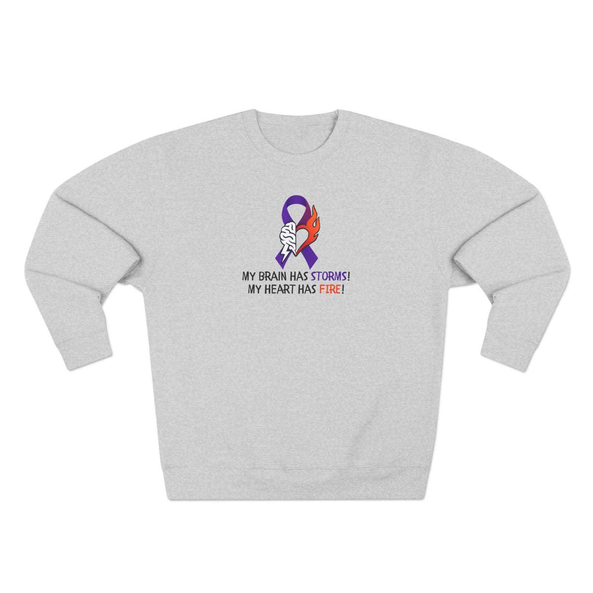 Epilepsy Awareness “Brain Storms & Heart Fire” Unisex Sweatshirt - Clothing, Unisex, Sweatshirts - EpiAl's Shop