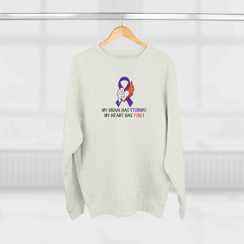 Epilepsy Awareness “Brain Storms & Heart Fire” Unisex Sweatshirt - Clothing, Unisex, Sweatshirts - EpiAl's Shop