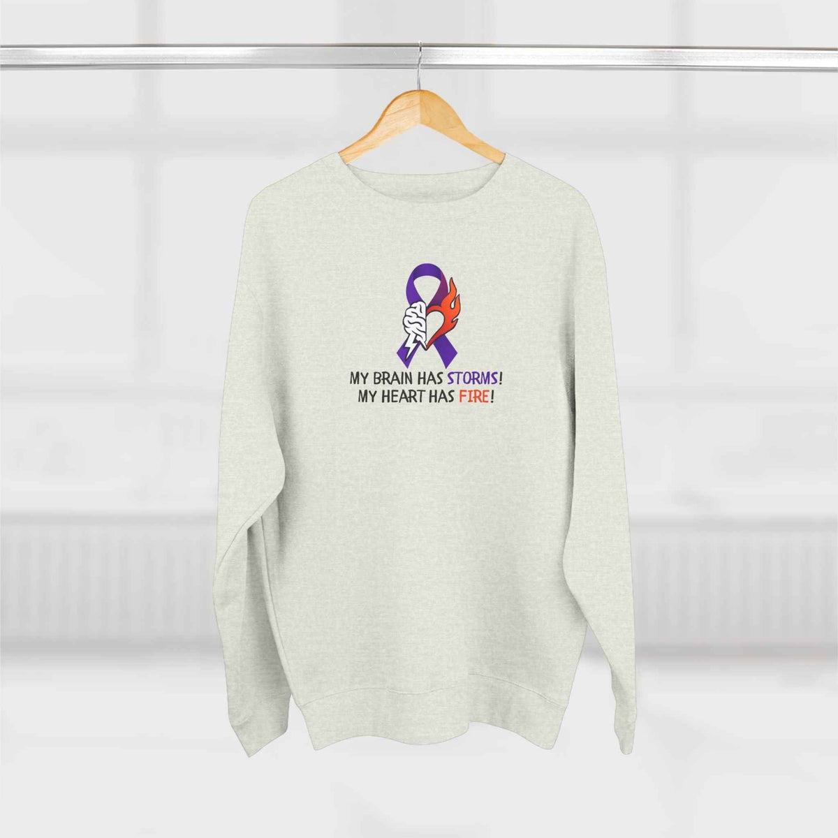 Epilepsy Awareness “Brain Storms & Heart Fire” Unisex Sweatshirt - Clothing, Unisex, Sweatshirts - EpiAl's Shop