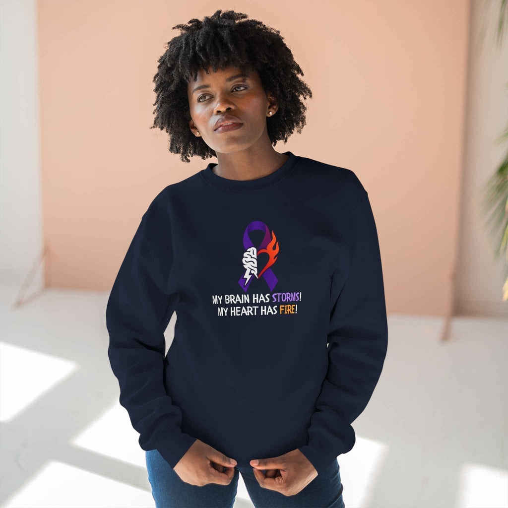 Epilepsy Awareness “Brain Storms & Heart Fire” Unisex Sweatshirt - Clothing, Unisex, Sweatshirts - EpiAl's Shop