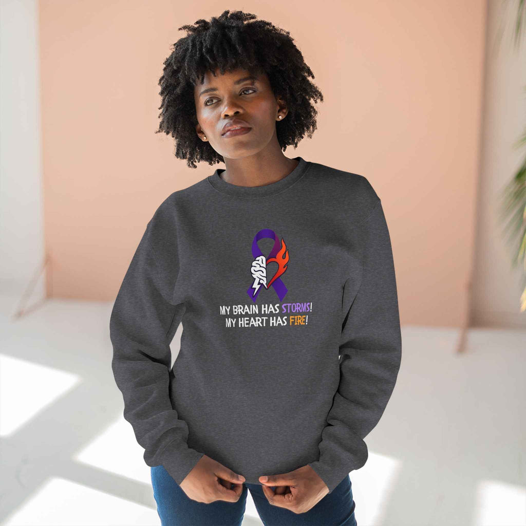 Epilepsy Awareness “Brain Storms & Heart Fire” Unisex Sweatshirt - Clothing, Unisex, Sweatshirts - EpiAl's Shop