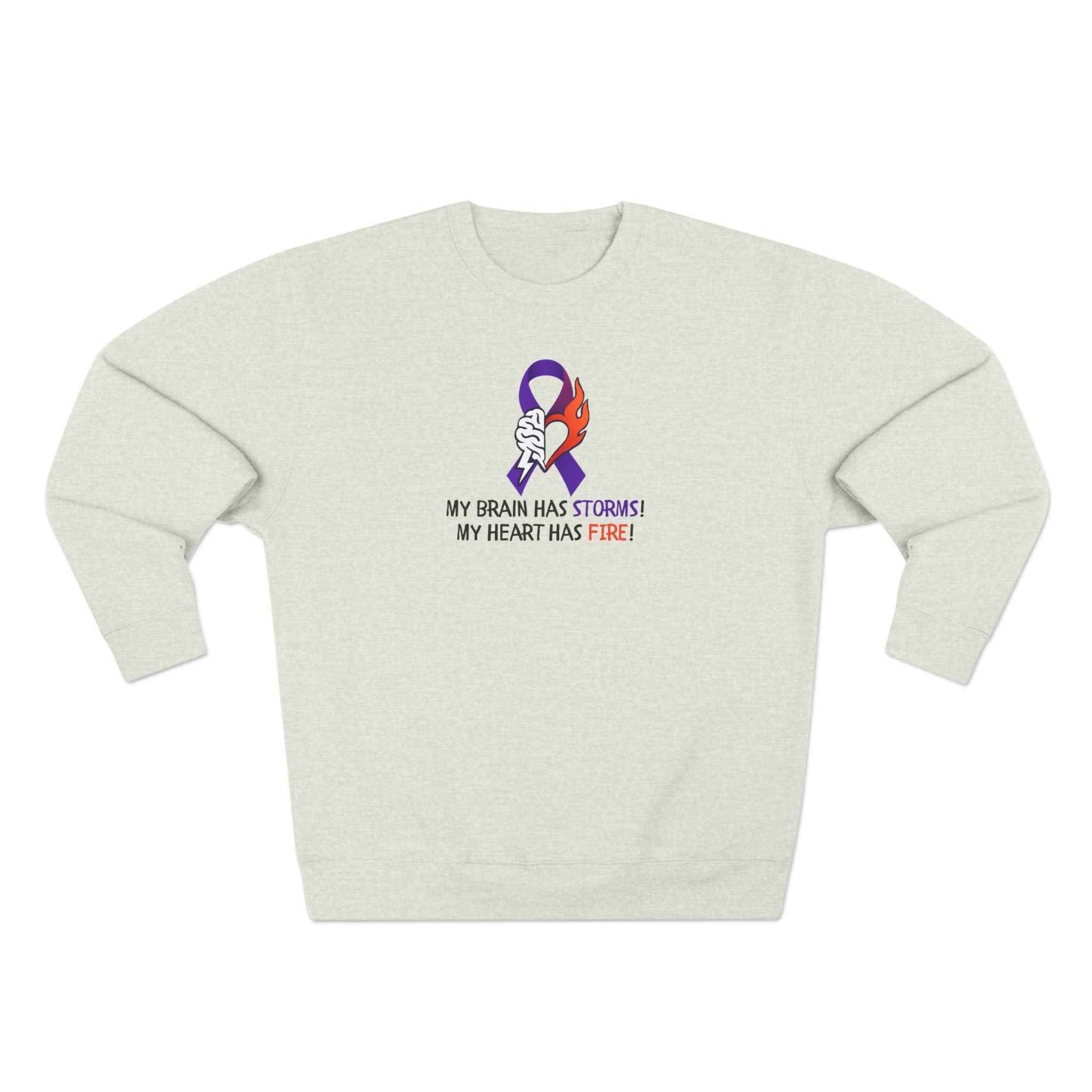 Epilepsy Awareness “Brain Storms & Heart Fire” Unisex Sweatshirt - Clothing, Unisex, Sweatshirts - EpiAl's Shop