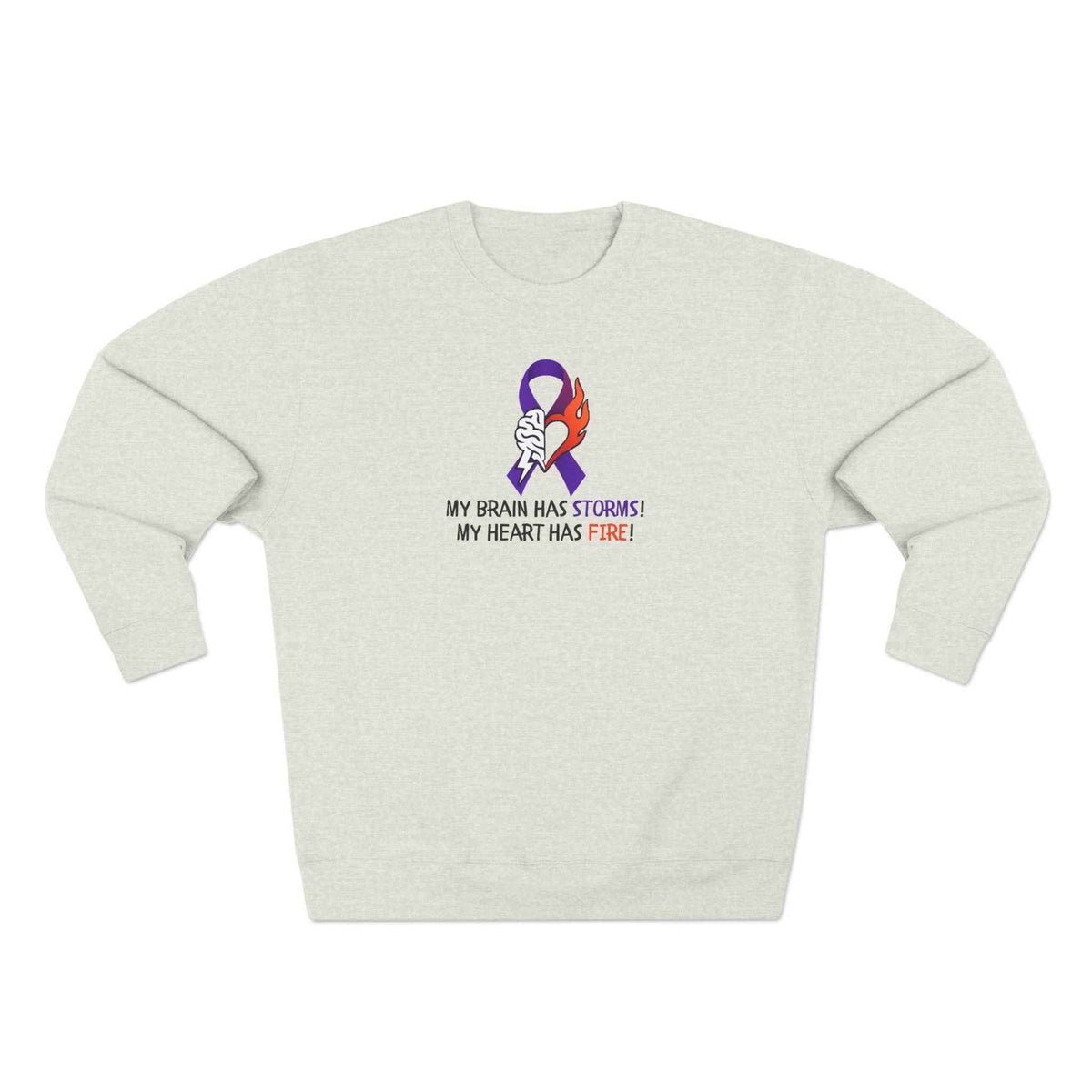 Epilepsy Awareness “Brain Storms & Heart Fire” Unisex Sweatshirt - Clothing, Unisex, Sweatshirts - EpiAl's Shop