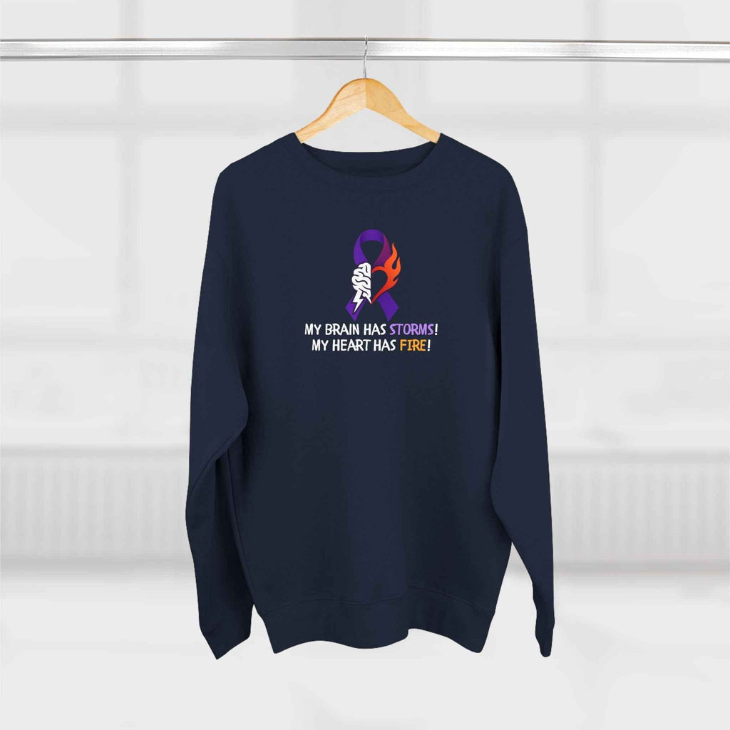 Epilepsy Awareness “Brain Storms & Heart Fire” Unisex Sweatshirt - Clothing, Unisex, Sweatshirts - EpiAl's Shop