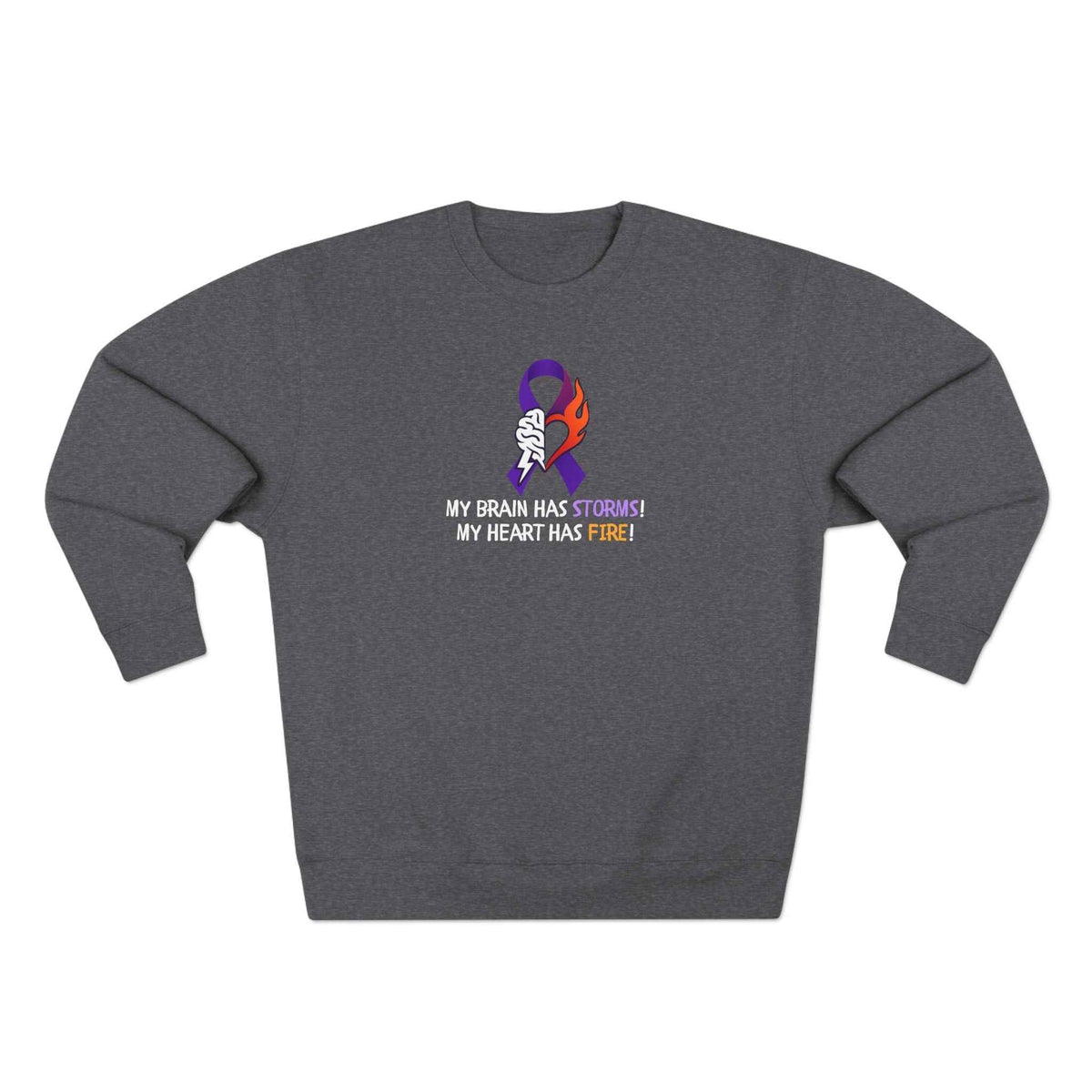 Epilepsy Awareness “Brain Storms & Heart Fire” Unisex Sweatshirt - Clothing, Unisex, Sweatshirts - EpiAl's Shop