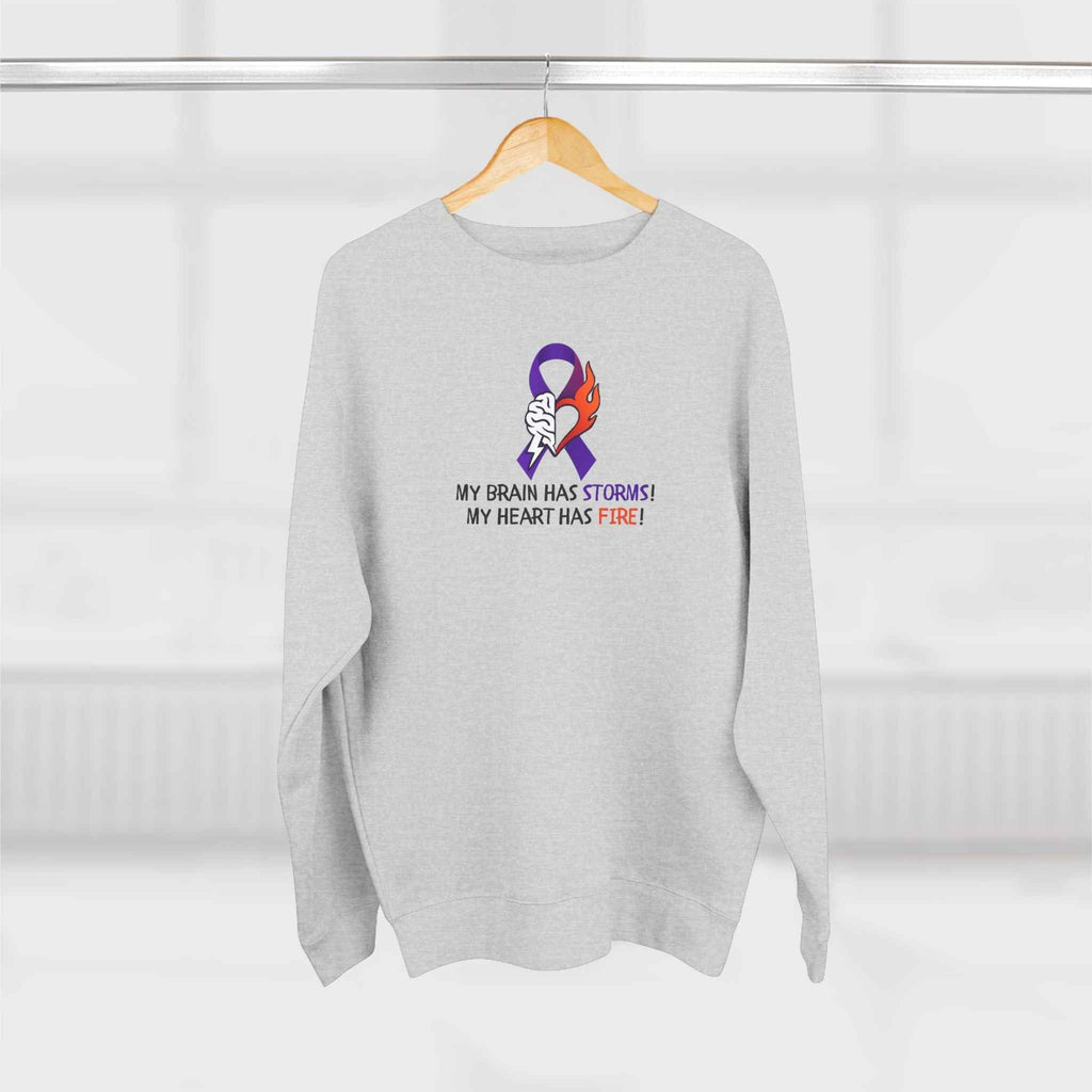Epilepsy Awareness “Brain Storms & Heart Fire” Unisex Sweatshirt - Clothing, Unisex, Sweatshirts - EpiAl's Shop