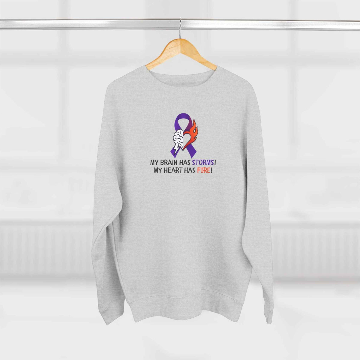 Epilepsy Awareness “Brain Storms & Heart Fire” Unisex Sweatshirt - Clothing, Unisex, Sweatshirts - EpiAl's Shop