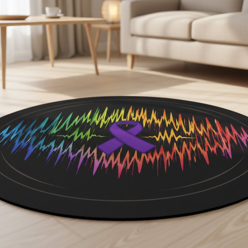 Epilepsy Awareness Brainwave Round Rug – Rainbow Signal on Black - Decor, Rugs, Indoor - EpiAl's Shop