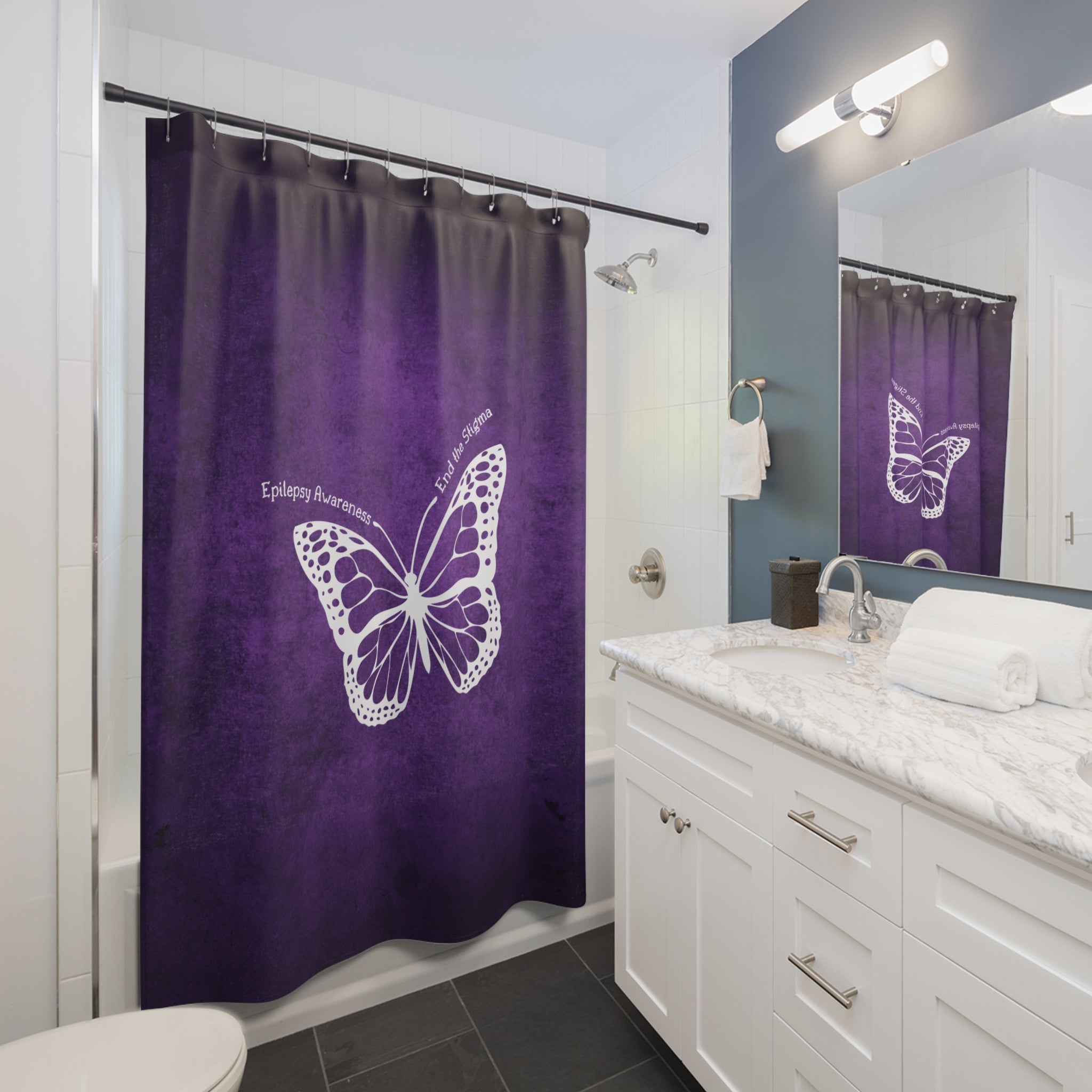 Epilepsy Awareness Butterfly Shower Curtain - End the Stigma - Decor, Bathroom, Shower Curtains - EpiAl's Shop