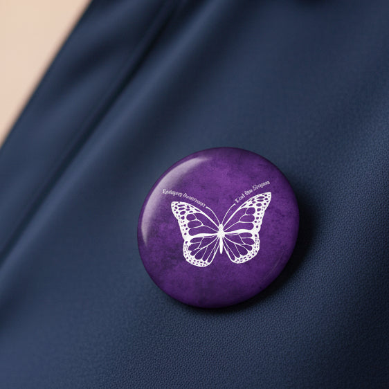 Epilepsy Awareness Custom Pin Buttons - Purple Butterfly Design - Accessories, Auto, Bumper Decor - EpiAl's Shop