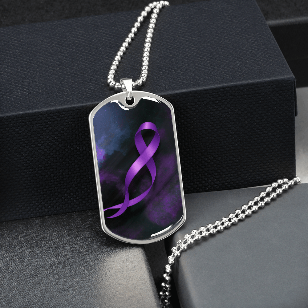 Epilepsy Awareness Dog Tag Necklace – Purple Ribbon Keepsake - Jewelry, Necklaces - EpiAl's Shop
