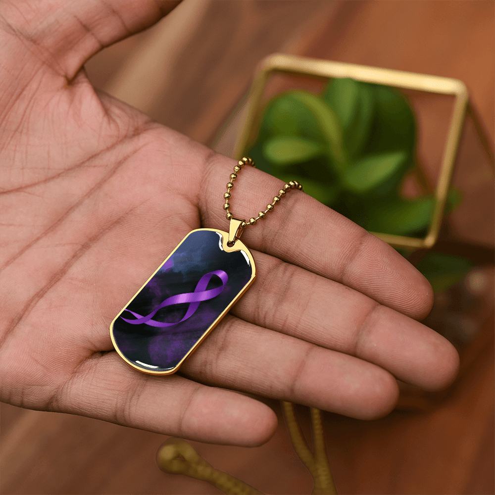 Epilepsy Awareness Dog Tag Necklace – Purple Ribbon Keepsake - Jewelry, Necklaces - EpiAl's Shop