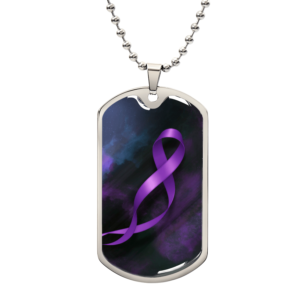 Epilepsy Awareness Dog Tag Necklace – Purple Ribbon Keepsake - Jewelry, Necklaces - EpiAl's Shop
