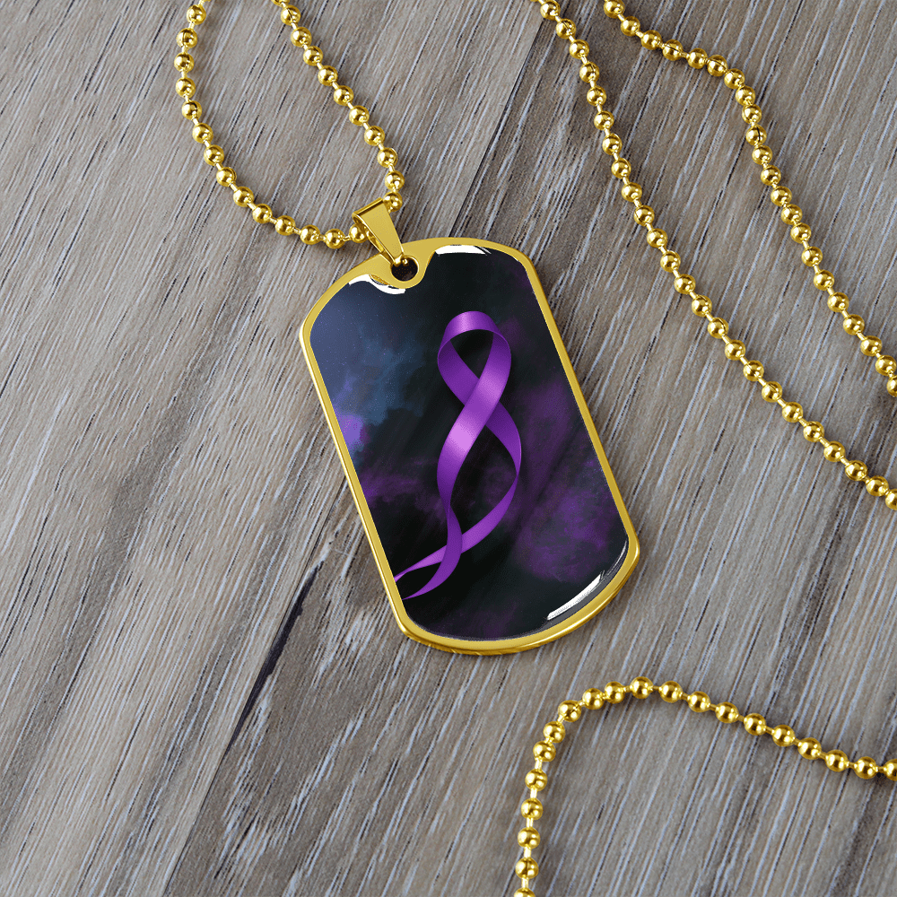 Epilepsy Awareness Dog Tag Necklace – Purple Ribbon Keepsake - Jewelry, Necklaces - EpiAl's Shop