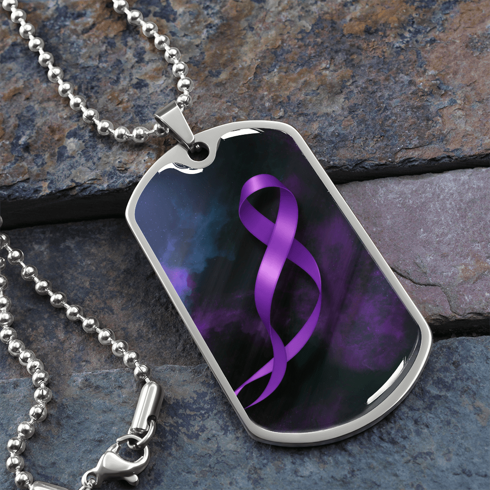 Epilepsy Awareness Dog Tag Necklace – Purple Ribbon Keepsake - Jewelry, Necklaces - EpiAl's Shop