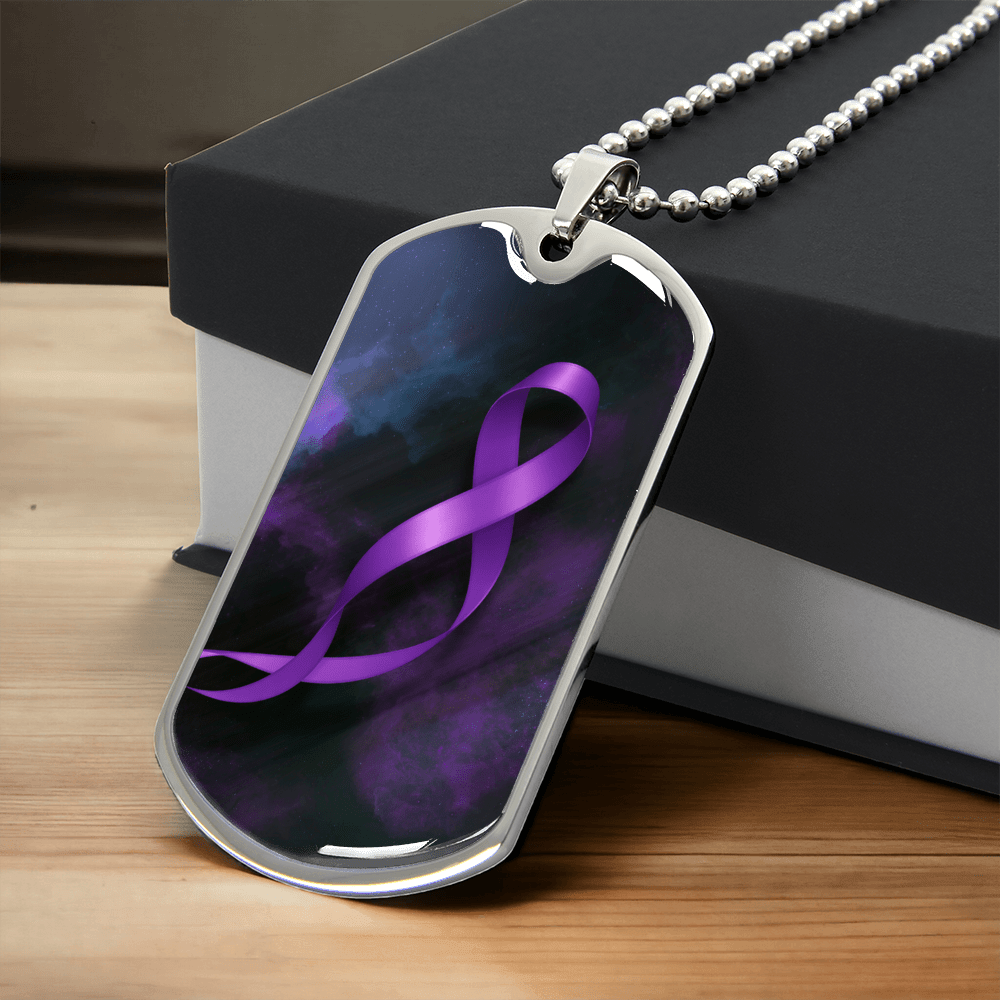 Epilepsy Awareness Dog Tag Necklace – Purple Ribbon Keepsake - Jewelry, Necklaces - EpiAl's Shop