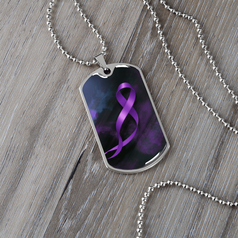 Epilepsy Awareness Dog Tag Necklace – Purple Ribbon Keepsake - Jewelry, Necklaces - EpiAl's Shop