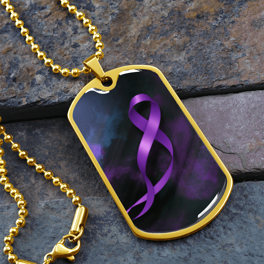 Epilepsy Awareness Dog Tag Necklace – Purple Ribbon Keepsake - Jewelry, Necklaces - EpiAl's Shop
