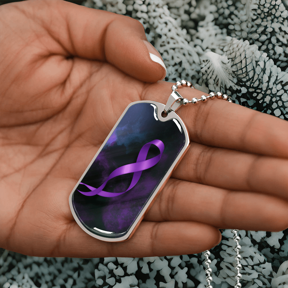 Epilepsy Awareness Dog Tag Necklace – Purple Ribbon Keepsake - Jewelry, Necklaces - EpiAl's Shop