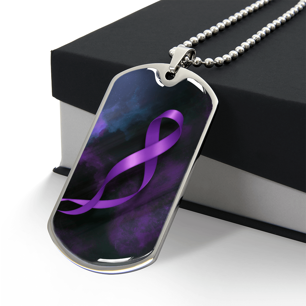 Epilepsy Awareness Dog Tag Necklace – Purple Ribbon Keepsake - Jewelry, Necklaces - EpiAl's Shop