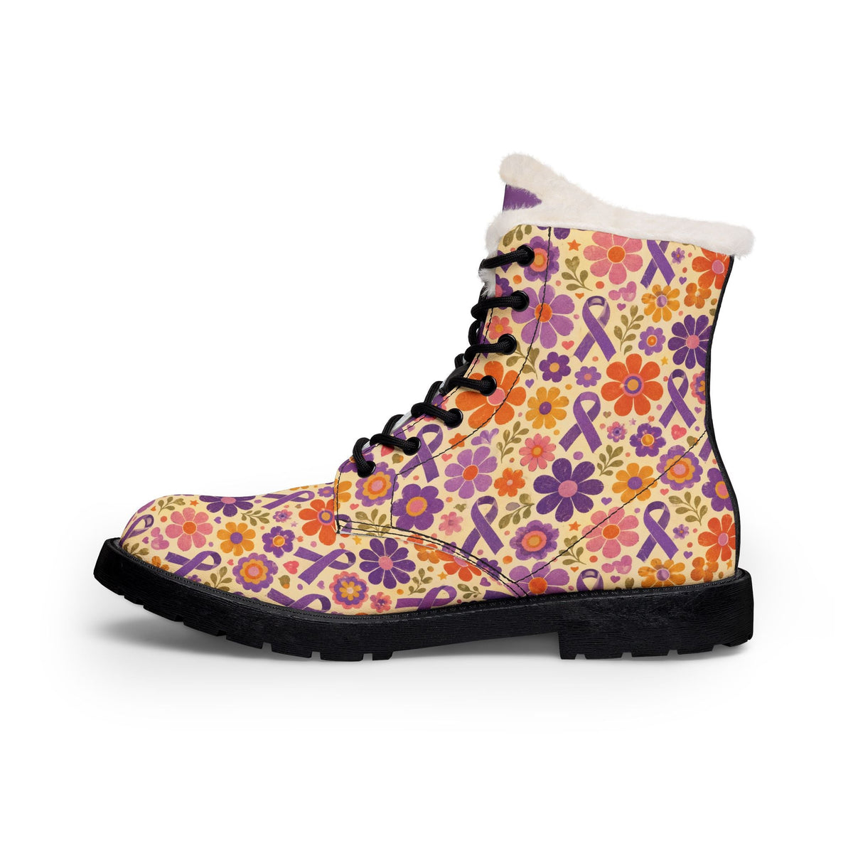 Epilepsy Awareness Floral Fleece-Lined Boots - Shoes, Boots - EpiAl's Shop