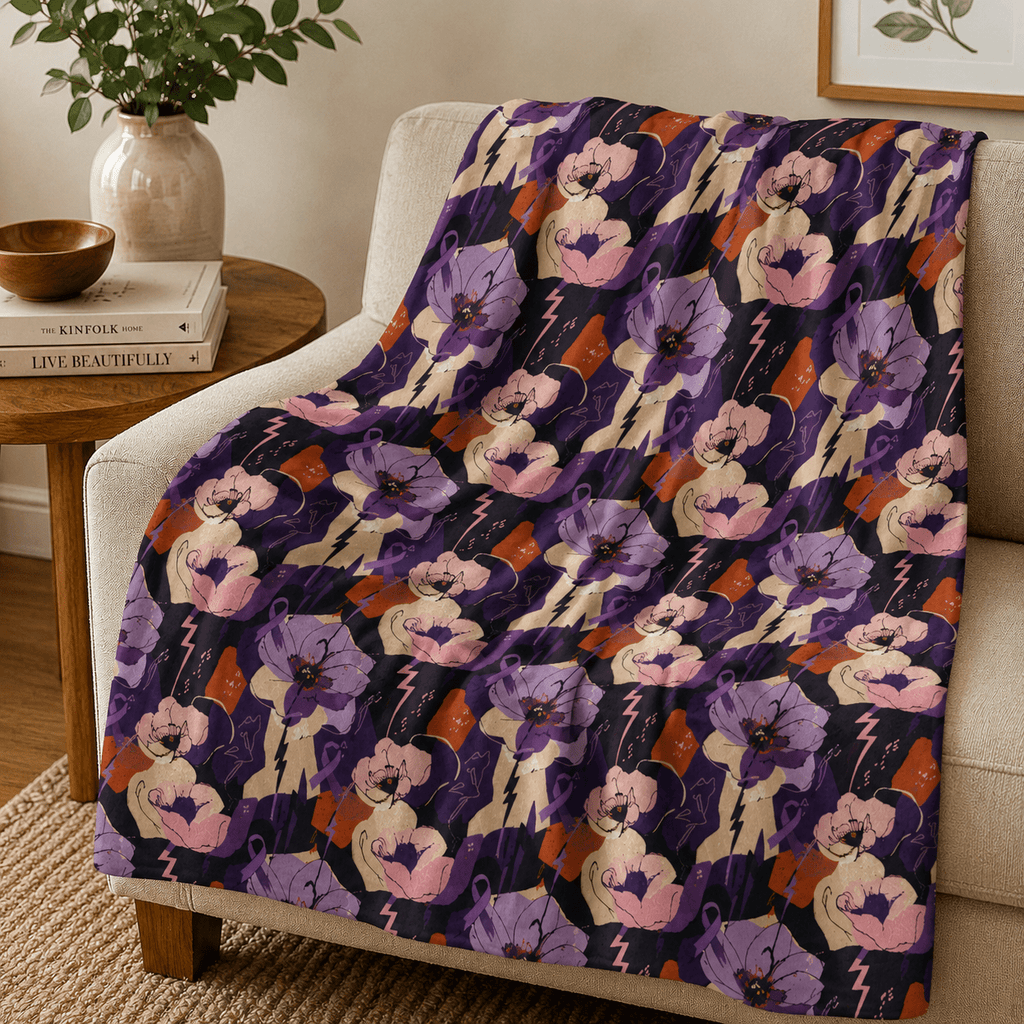 Epilepsy Awareness Floral Plush Blanket | Purple Ribbon Throw Blanket - Decor, Blankets, Throw - EpiAl's Shop