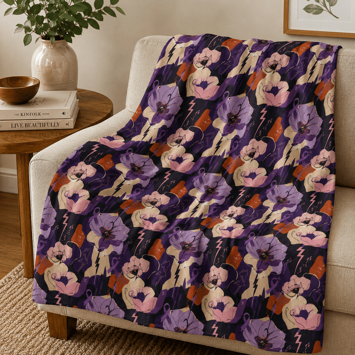 Epilepsy Awareness Floral Plush Blanket | Purple Ribbon Throw Blanket - Decor, Blankets, Throw - EpiAl's Shop