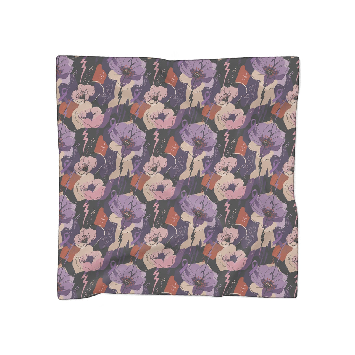 Epilepsy Awareness Floral Scarf | Purple Ribbon Square Scarf - Clothing, Women, Scarves - EpiAl's Shop