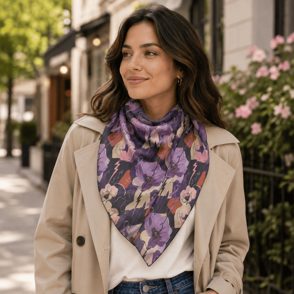Epilepsy Awareness Floral Scarf | Purple Ribbon Square Scarf - Clothing, Women, Scarves - EpiAl's Shop