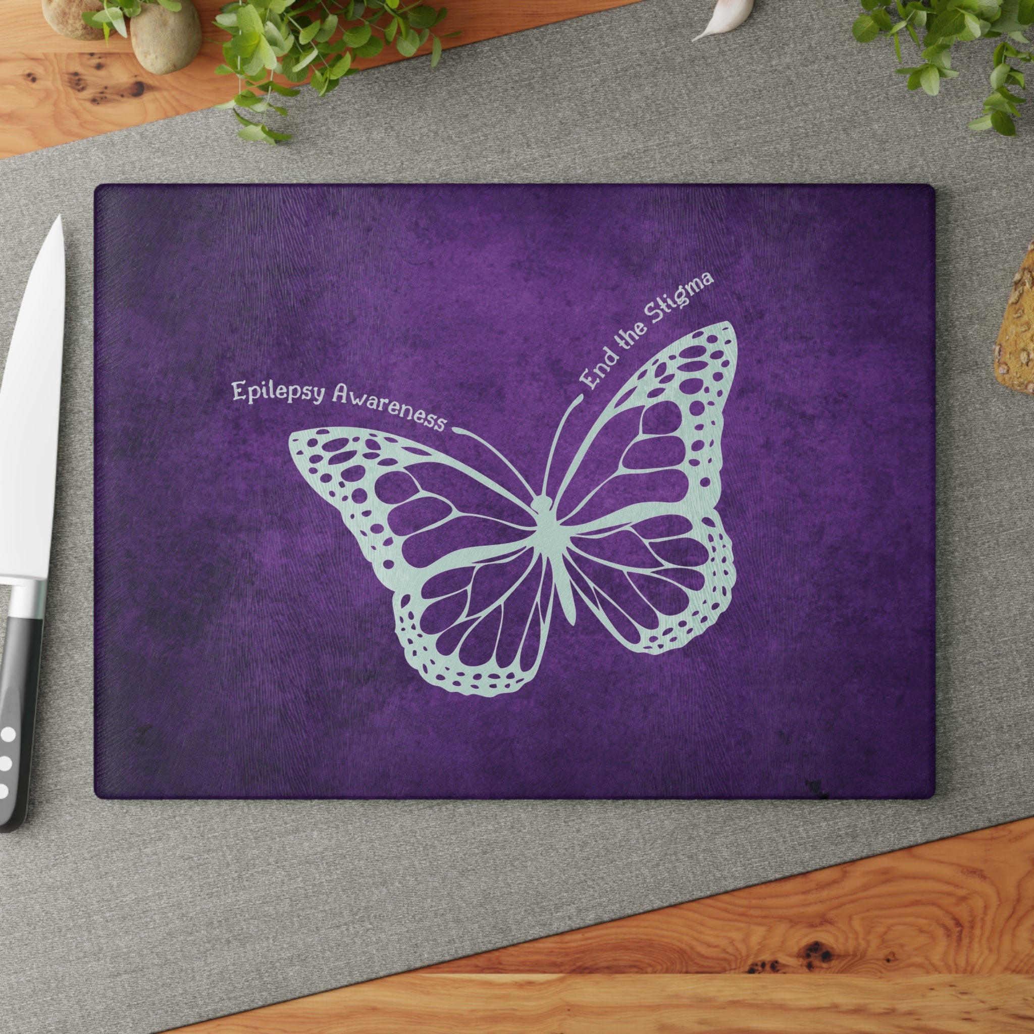 Epilepsy Awareness Glass Cutting Board - End the Stigma - Decor, Kitchen, Cutting Boards - EpiAl's Shop