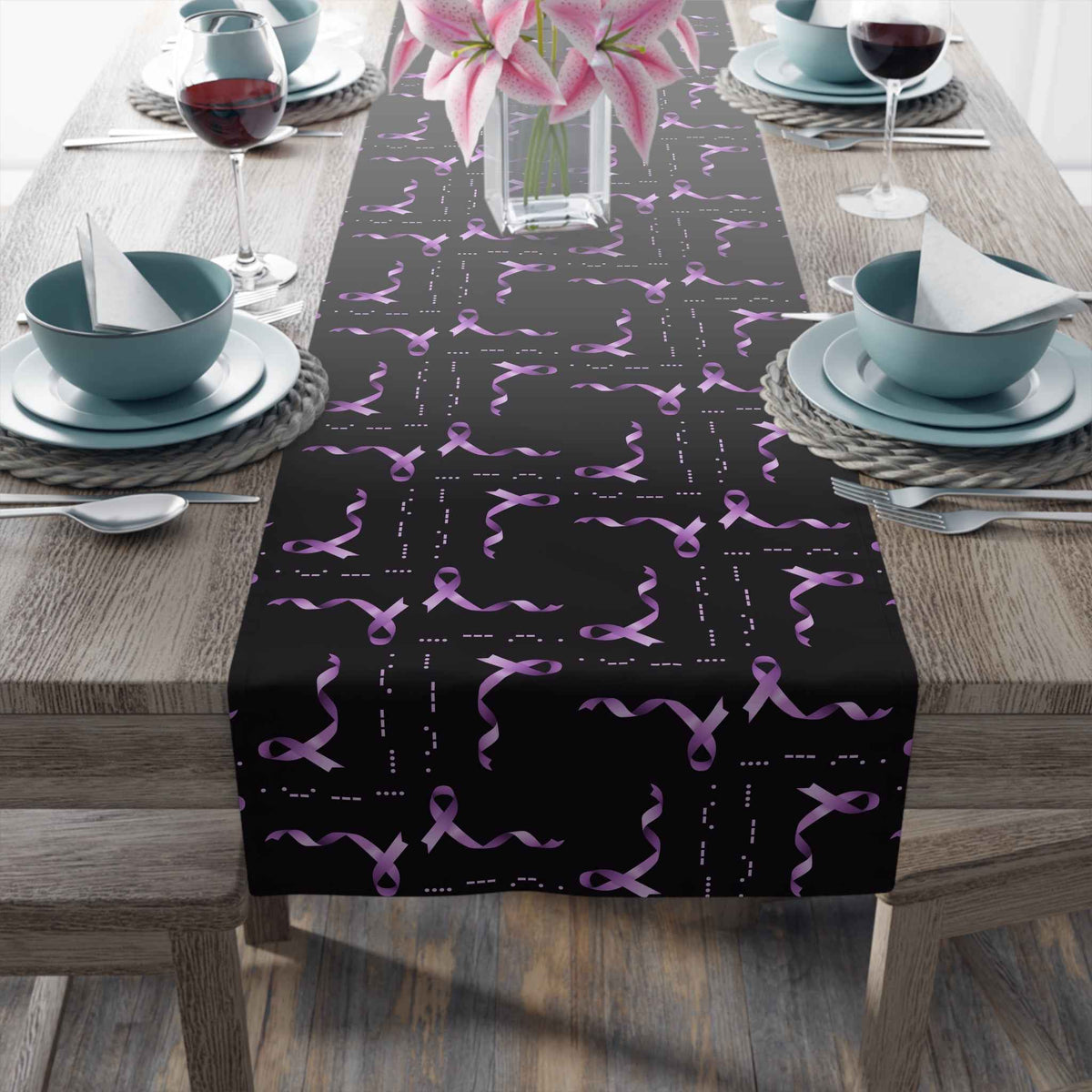 Epilepsy Awareness “HOPE” Morse Code Table Runner – Purple Ribbon Design - Decor, Home, Tablecloths & Runners - EpiAl's Shop