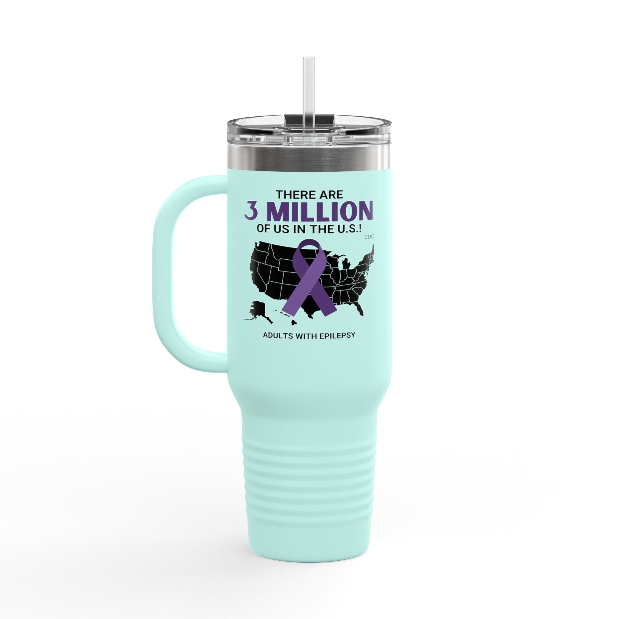 Epilepsy Awareness Insulated Travel Mug - 40oz - '3 Million of Us in the U.S.' - Drinkware, Travel Mugs - EpiAl's Shop