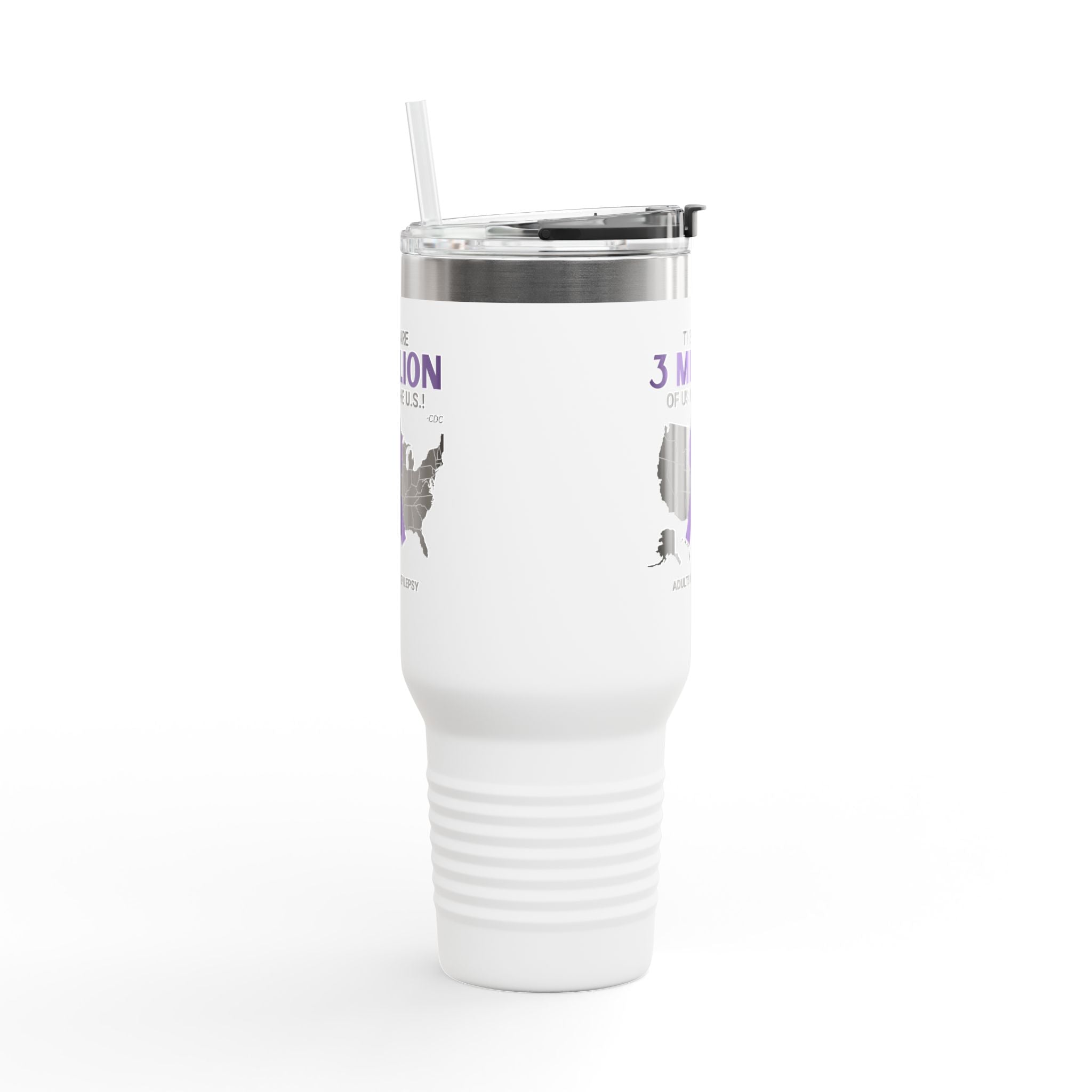 Epilepsy Awareness Insulated Travel Mug - 40oz - '3 Million of Us in the U.S.' - Drinkware, Travel Mugs - EpiAl's Shop