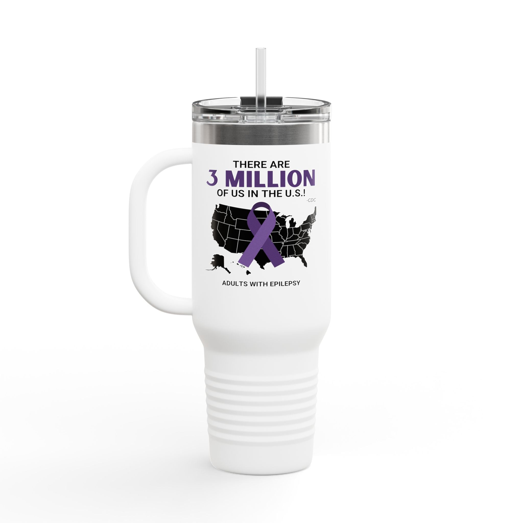 Epilepsy Awareness Insulated Travel Mug - 40oz - '3 Million of Us in the U.S.' - Drinkware, Travel Mugs - EpiAl's Shop