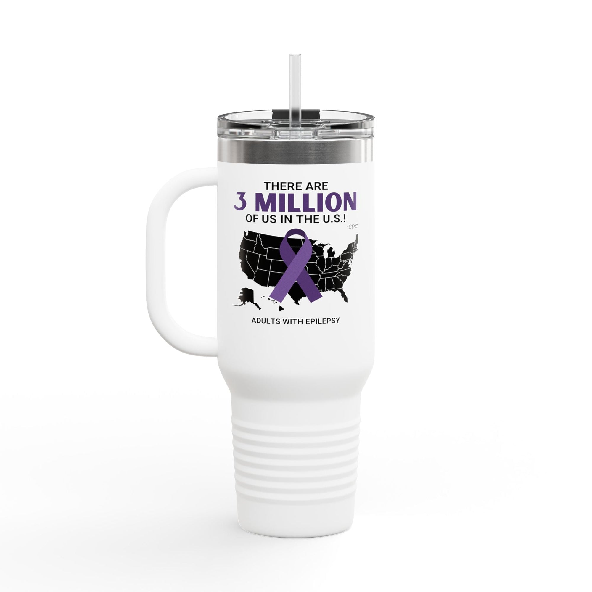 Epilepsy Awareness Insulated Travel Mug - 40oz - '3 Million of Us in the U.S.' - Drinkware, Travel Mugs - EpiAl's Shop