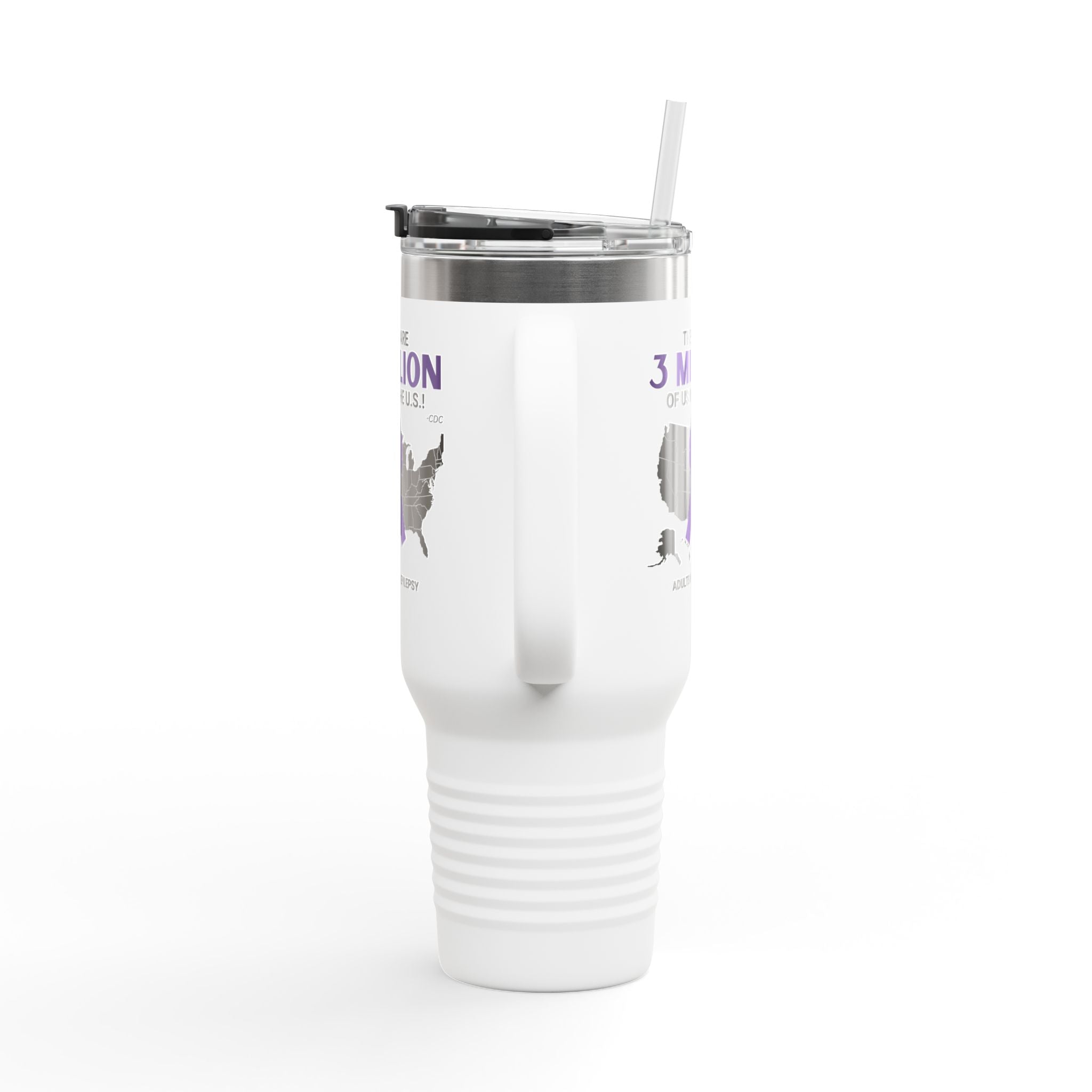 Epilepsy Awareness Insulated Travel Mug - 40oz - '3 Million of Us in the U.S.' - Drinkware, Travel Mugs - EpiAl's Shop