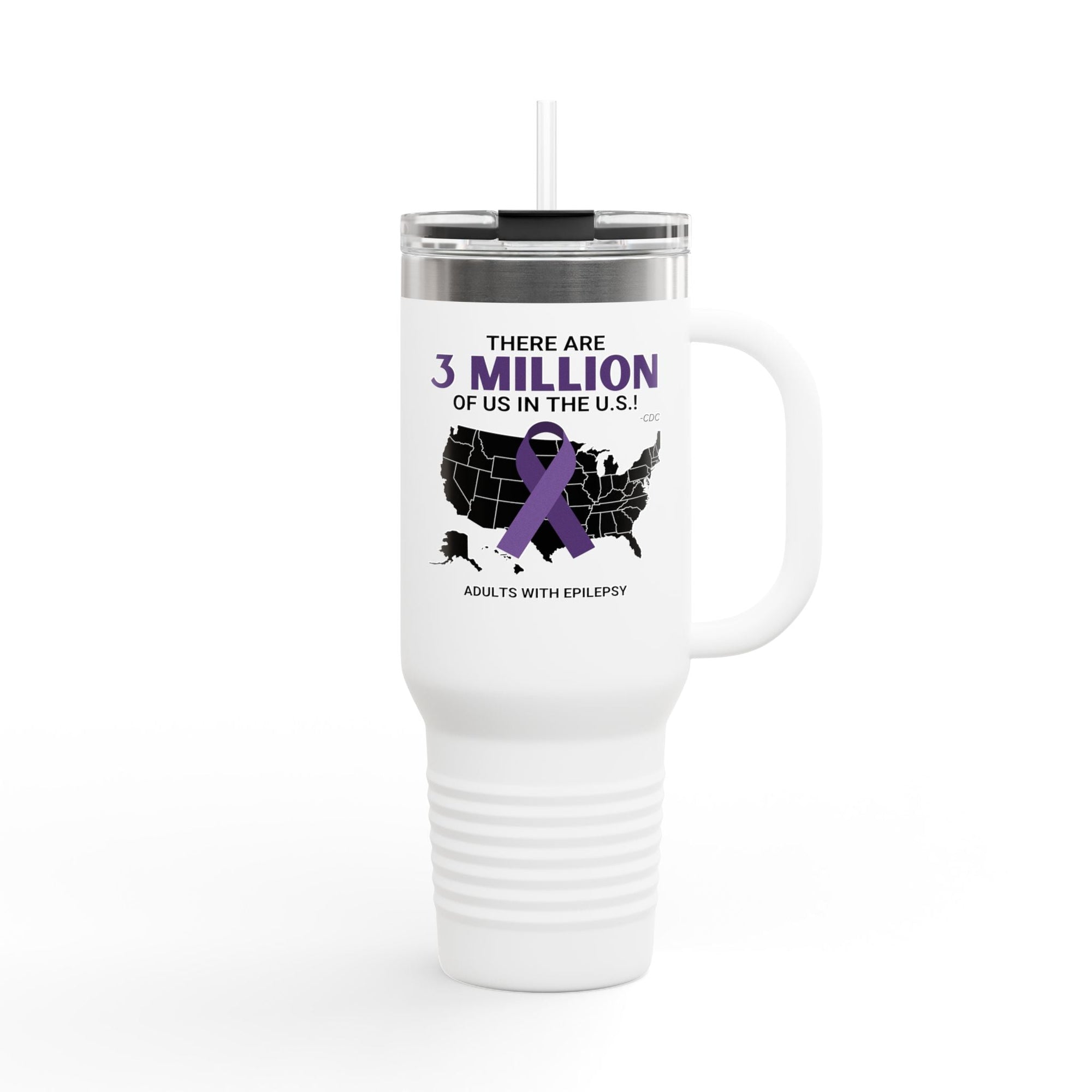 Epilepsy Awareness Insulated Travel Mug - 40oz - '3 Million of Us in the U.S.' - Drinkware, Travel Mugs - EpiAl's Shop