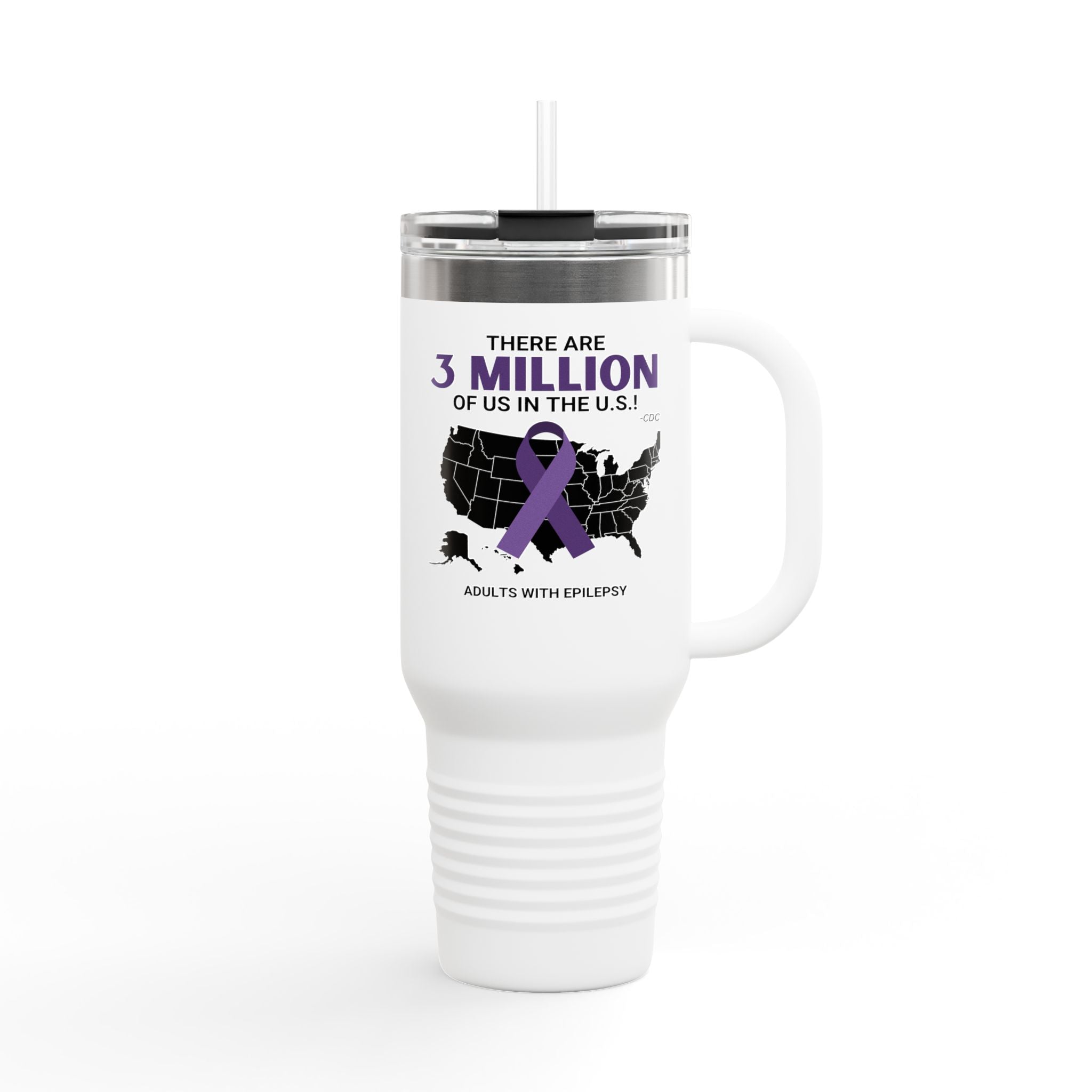 Epilepsy Awareness Insulated Travel Mug - 40oz - '3 Million of Us in the U.S.' - Drinkware, Travel Mugs - EpiAl's Shop