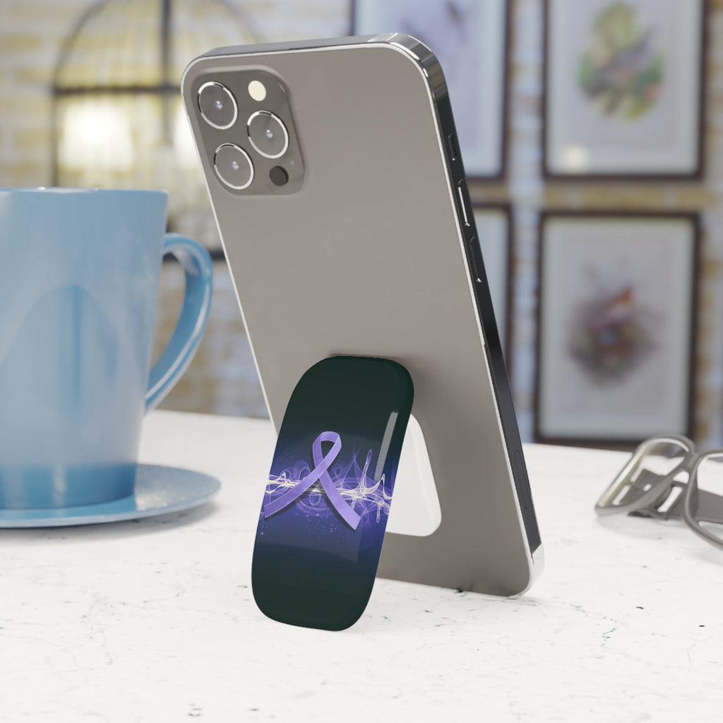 Epilepsy Awareness Phone Stand – Purple Ribbon Brain Wave Design - Stands, Phone - EpiAl's Shop