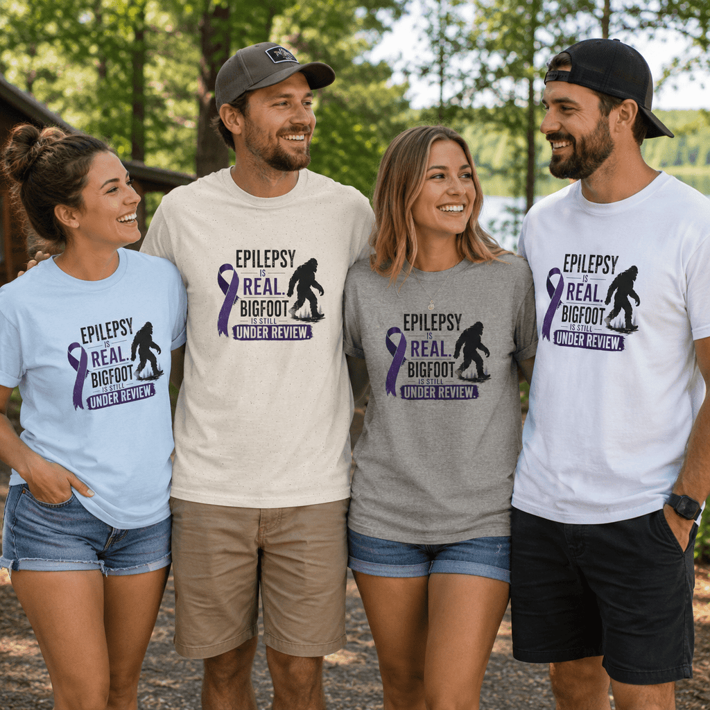 Epilepsy Awareness T-Shirt — "Epilepsy is Real" Purple Ribbon Bigfoot Design - Clothing, Unisex, T-Shirts - EpiAl's Shop