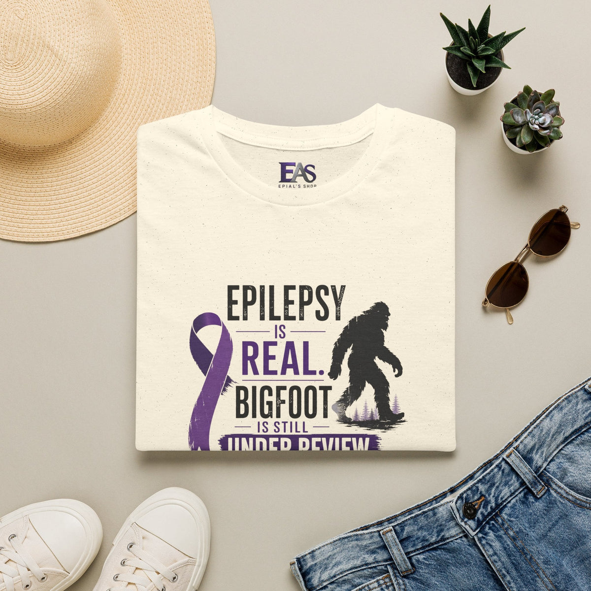 Epilepsy Awareness T-Shirt — "Epilepsy is Real" Purple Ribbon Bigfoot Design - Clothing, Unisex, T-Shirts - EpiAl's Shop