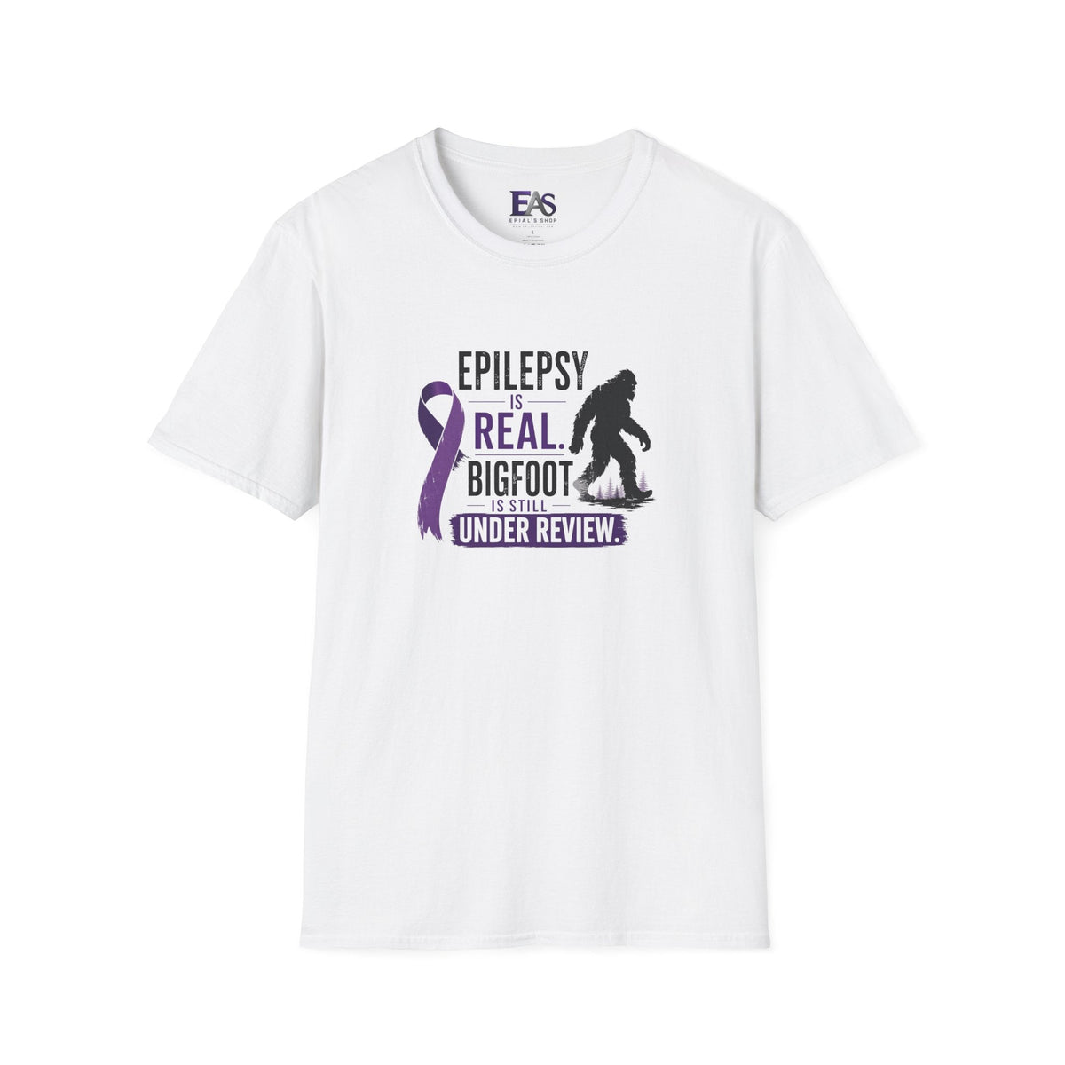Epilepsy Awareness T-Shirt — "Epilepsy is Real" Purple Ribbon Bigfoot Design - Clothing, Unisex, T-Shirts - EpiAl's Shop