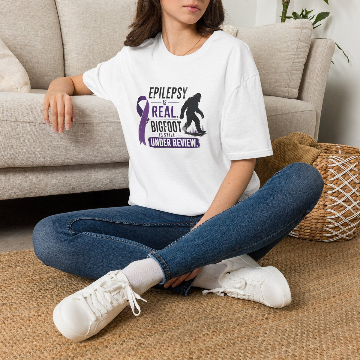 Epilepsy Awareness T-Shirt — "Epilepsy is Real" Purple Ribbon Bigfoot Design - Clothing, Unisex, T-Shirts - EpiAl's Shop
