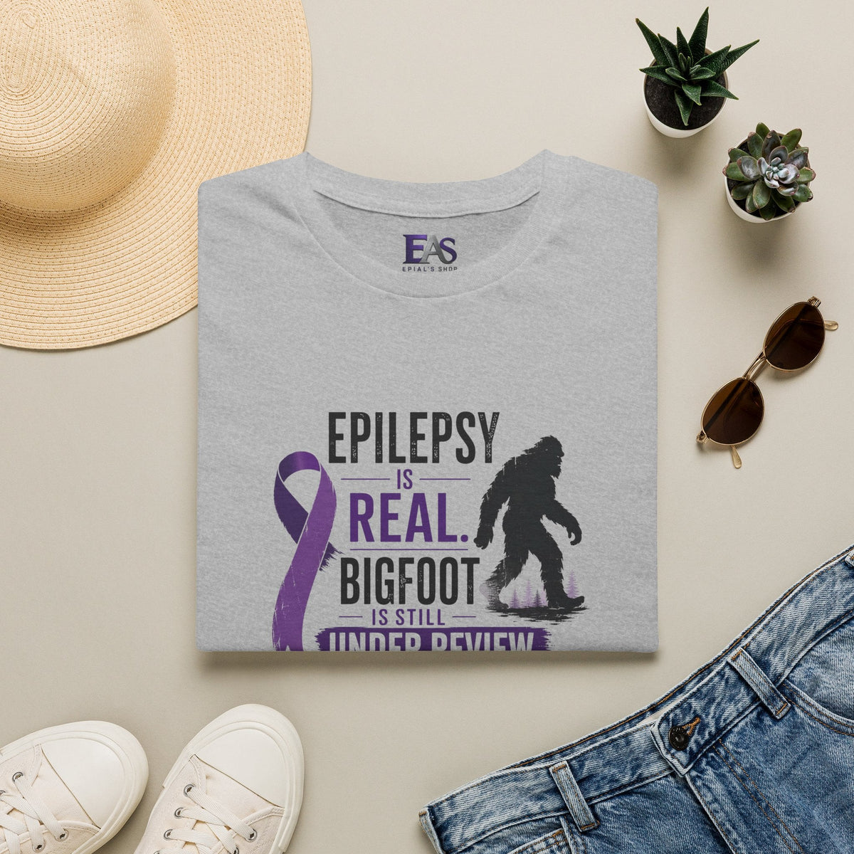Epilepsy Awareness T-Shirt — "Epilepsy is Real" Purple Ribbon Bigfoot Design - Clothing, Unisex, T-Shirts - EpiAl's Shop