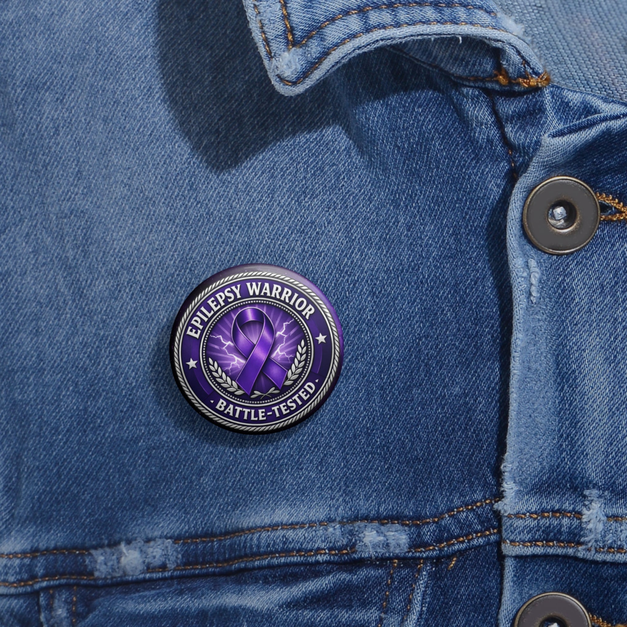 Epilepsy Warrior – Battle-Tested Pinback Button - Buttons, Pinback - EpiAl's Shop