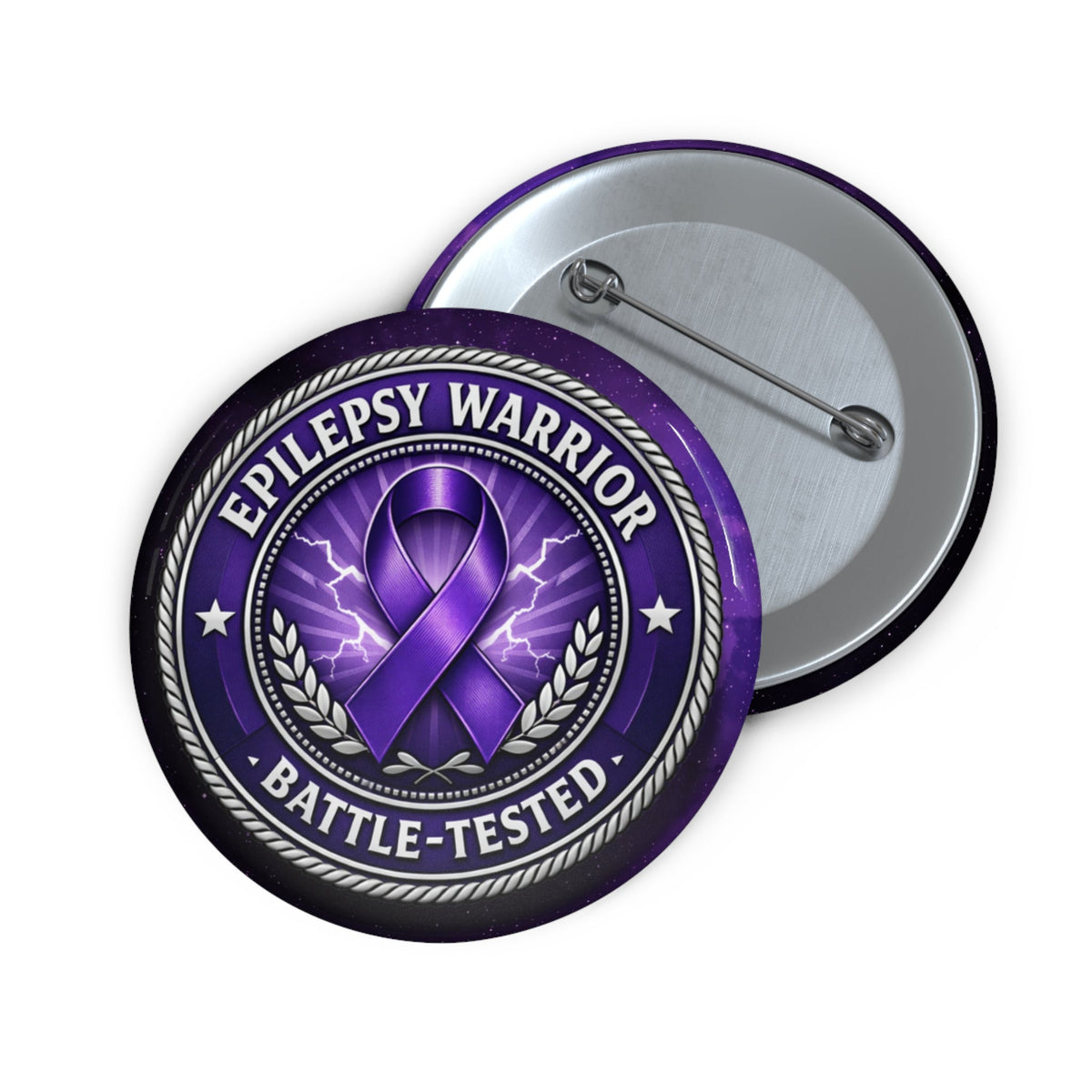 Epilepsy Warrior – Battle-Tested Pinback Button - Buttons, Pinback - EpiAl's Shop