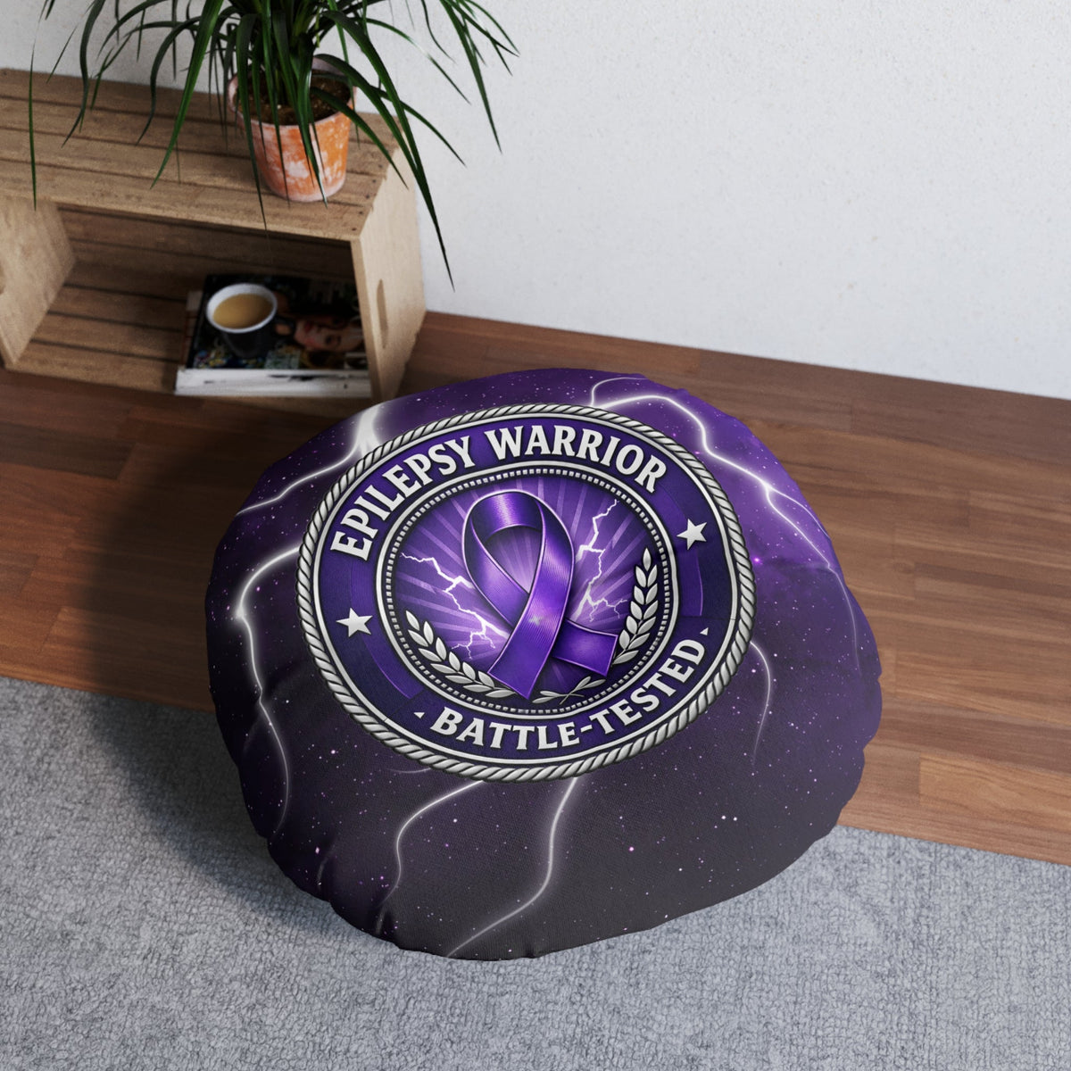 Epilepsy Warrior – Battle-Tested Round Floor Pillow - Decor, Pillows, Floor - EpiAl's Shop